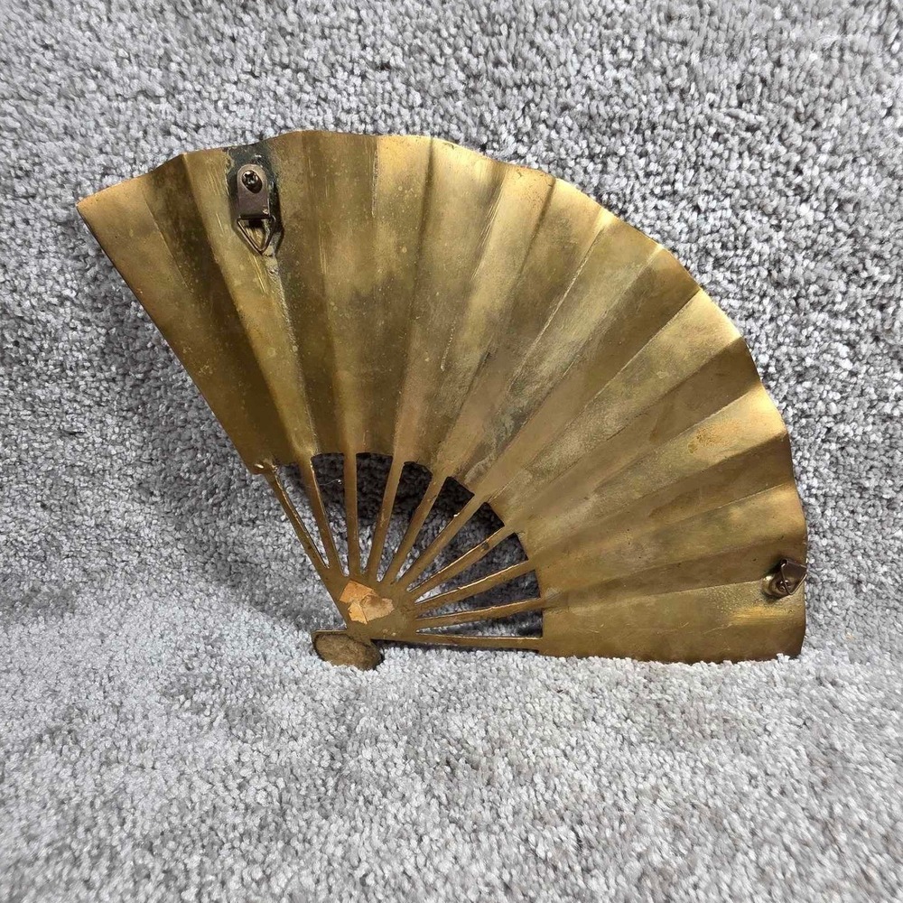 Brass Wall Fan Gold Phoenix Floral Vintage Chinoiserie Decor - Picture 2 of 5